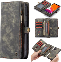 Caseme - vintage 2 in 1 portemonnee hoes - Geschikt voor iPhone 11 Pro Max - Grijs