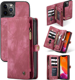 Caseme - vintage 2 in 1 portemonnee hoes - Geschikt voor iPhone 12 / Geschikt voor iPhone 12 Pro - Rood