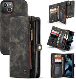 Caseme - vintage 2 in 1 portemonnee hoes - Geschikt voor iPhone 13 - Zwart