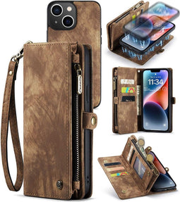 Caseme - Vintage 2 in 1 portemonnee hoes - Geschikt voor iPhone 14+ / 14 Plus - Bruin