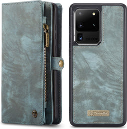 Caseme - vintage 2 in 1 portemonnee hoes - Geschikt voor Samsung Galaxy S20 Ultra - Blauw