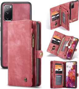 Caseme - vintage 2 in 1 portemonnee hoes - Geschikt voor Samsung Galaxy S20 FE- Rood