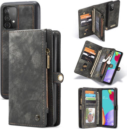 Caseme - vintage 2 in 1 portemonnee hoes - Geschikt voor Samsung Galaxy A52 / A52s - Zwart