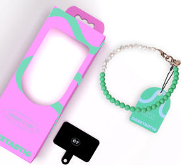 Casetastic telefoonkoord gemaakt met echte Zoetzeeparels en kralen - Stevige duurzame haak - 30cm - Groen