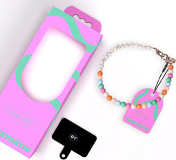 Casetastic telefoonkoord gemaakt met echte Zoetzeeparels en kralen - Stevige duurzame haak - 30cm - Meerkleurig