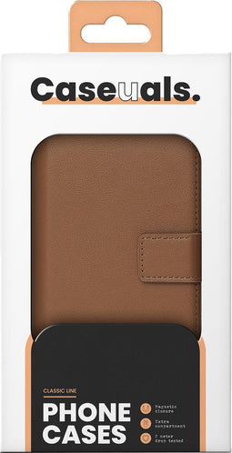Caseuals Echt Lederen Portemonnee/Boekhoesje - Krachtige magneetsluiting - geschikt voor Apple iPhone 14 - Bruin