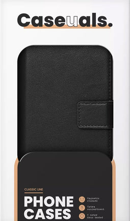 Caseuals Echt Lederen Portemonnee/Boekhoesje - Krachtige magneetsluiting - geschikt voor Apple iPhone SE(22-20)/8/7/6(s) - Zwart