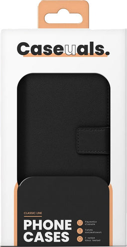 Caseuals Echt Lederen Portemonnee/Boekhoesje - Krachtige magneetsluiting - geschikt voor Apple iPhone 14 - Zwart