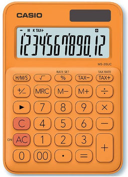 Casio MS-20UC-RG Bureaurekenmachine werkt op zonne-energie, werkt op batterijen Oranje Aantal displayposities: 12