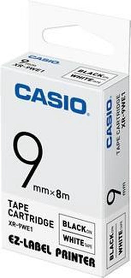 Casio XR-9WE1 Labeltape Tapekleur: Wit Tekstkleur: Zwart 9 mm 8 m