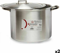 Casserolepan met deksel Zilverkleurig Aluminium 44 x 30 x 35 cm (2 Stuks)