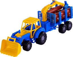 Cavallino Toys Cavallino Junior Tractor met Kraan Aanhangwagen en Hout, 46cm