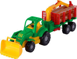 Cavallino Toys Cavallino Klassieke Tractor met Aanhangwagen en Hout, 61cm