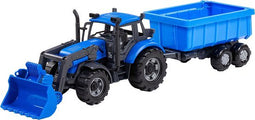 Cavallino Toys Cavallino Tractor met Lader en Aanhang Kiepwagen Blauw, Schaal 1:32