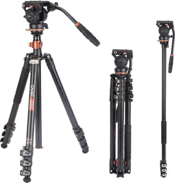 Cayer - AF2451 Professionele Video Statief Kit - 67 Inch - H4 Fluid Kop - Afneembare Monopod