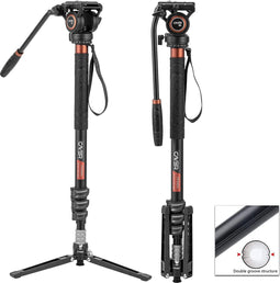 Cayer FP34DV Monopod - Professionele Aluminium Monopod met Vloeistofkop - Maximaal 71 Inch Hoog