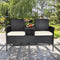 Coast Tuinbank - Terrasbank voor 2 personen met ingebouwde tafel - PE rotan zwart/wit - 138 x 62 x 85 cm