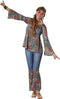 Dressforfun Hippie Girl Harmony - Verkleedkostuum - Lange broek met bloemenmotief en trompetmouwen - XXL