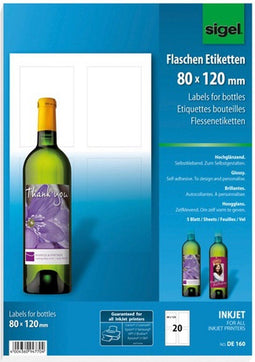 Sigel flesetiketten - 80x120mm - 20 stuks - glanzend - SI-DE160