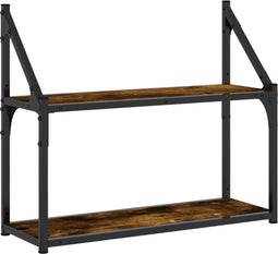 vidaXL - Wandrek - 2-laags - 60x21x51 - cm - bewerkt - hout - gerookt - eikenkleurig