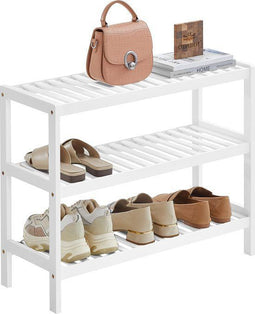 O'DADDY® Schoenenrek - Schoenenbank - 3-laags - Bamboe - Wit - 70,1 x 28,7 x 45,3 cm