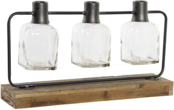 Vaas DKD Home Decor Zwart Natuurlijk Metaal Kristal Paulownia hout 49 x 11 x 27 cm (3 Onderdelen)