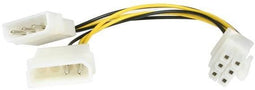 Startech.com - 15 cm LP4 naar 6-polige PCI Express voedingskabeladapter - 2x Molex naar 1x 6-pins PCI-e - Geel Wit Zwart