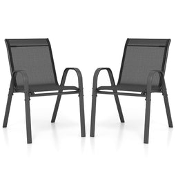 coast Set van 2 Zwarte Stapelbare Terrasstoelen met Armleuningen – 56x70x84 cm – Ademend & Metalen F
