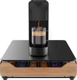 KitchenLove Capsulehouder Nespresso - Cuphouder - 60 Cups - Zwart RVS met Bamboe Hout
