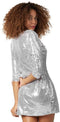 Dressforfun Paillettenjurk - Verkleedkleding - Lange mouwen - Zilver