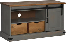 vidaXL - Tv-meubel - HALDEN - met - schuifdeur - grijs - 110x40x60 - cm - massief - hout