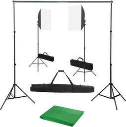 vidaXL - Fotostudioset - met - softboxlampen - en - achtergrond