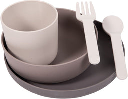 Bo Jungle - CPLA Eet Set Baby - Kinderservies - Kraamcadeau - Bestek - Beker - Bord - 5 stuks - Milieu verantwoordelijk - Ecologisch - Vaatwasbestendig en magnetronbestendig - Eco-responsable CPLA Tableware Set Grijs