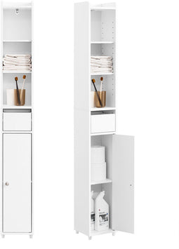 SoBuy BZR34-K-W - Smalle Badkamerkast - Hoge Opbergkast met Deur en Lade - Wit 20x20x145 cm