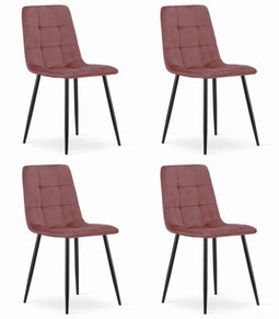 Eetkamerstoel KARA - 4 stuks - donkerroze - fluwelen bekleding