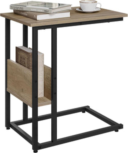 Woltu C-vormige bijzettafel - Opbergrek - Grijze houtlook - 55 x 36 x 59,5 cm
