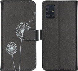 iMoshion Hoesje Geschikt voor Samsung Galaxy A51 Hoesje Met Pasjeshouder - iMoshion Design Softcase Bookcase - Wit / Zwart / Dandelion