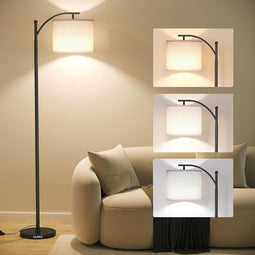 Glowy Vloerlamp Zwart - Staande Lamp incl. LED Lichtbron - Booglamp Industrieel - Leeslamp Staand - 3 Lichtkleuren - Verstelbaar,