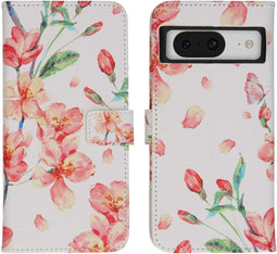 iMoshion Hoesje Geschikt voor Google Pixel 8 Pro Hoesje Met Pasjeshouder - iMoshion Design Softcase Bookcase - Meerkleurig / Blossom Watercolor White