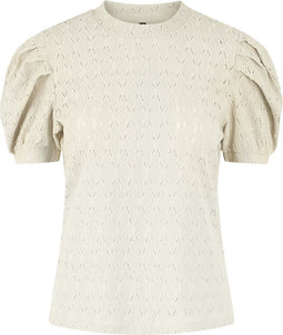 Pieces PCCHRISTY NEW SS TOP BC - Dames T-shirt - Korte pofmouw - Crème wit