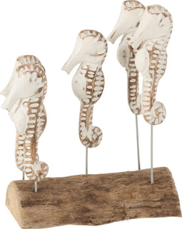 J-Line decoratie Zeepaard 5 Op Voet - hout - wit/naturel