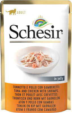 Schesir Cat Maaltijdzakjes Adult In Gelei 85 g - Kattenvoer - Tonijn&Kip&Garnaal