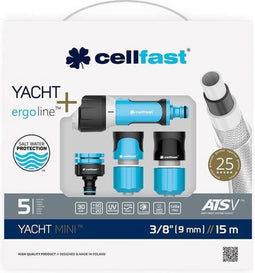 Cellfast Slangenset Yacht Mini 3/8" - 15 meter - Botenslang - Compleet met koppelingen en spuitpistool