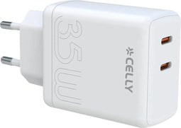 Celly ProPower 35W USB-C Adapter - USB stekker met 2 poorten - Snellader geschikt voor o.a. iPhone en Samsung - Wit