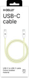 Celly USB-C > USB-C Katoen Gevlochten Kabel 1,5 meter Geel