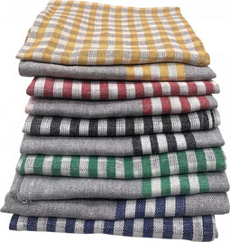 Cenocco CC-9069: Grijze 10-delige vintage gestreepte katoenen keukenhanddoekenset - 50x70cm
