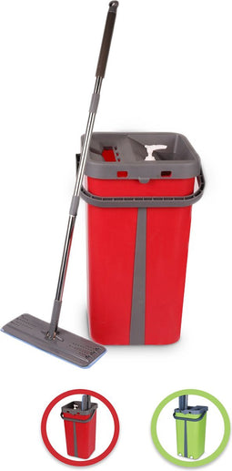 Cenocco Platte Dweil Met Emmer - CC-9070 - RVS Handgreep - 121 cm - Grijs