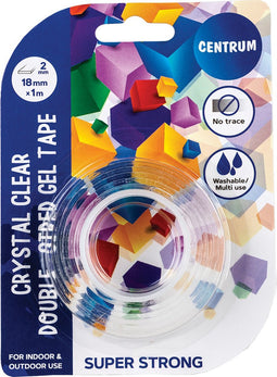 Centrum - Dubbelzijdig gel tape - 18 mm x 2 mm - Laat geen spoor achter - Waterdichte tape - Herbruikbaar - Super sterk - Doorzichtig - Voor binnen en buiten - Super krachtige dubbelzijdige plakband - 1 meter lang - Klussen - Kantoor - Afwasbaar