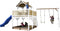 AXI Atka Speeltoestel in Bruin/wit - Speeltoren met Dubbele Schommel, Blauwe Glijbaan en Zandbak - FSC hout - Speelhuis op palen voor de tuin