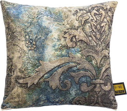 PTMD Triva Blue Cotton Velvet Cushion Antique Print S